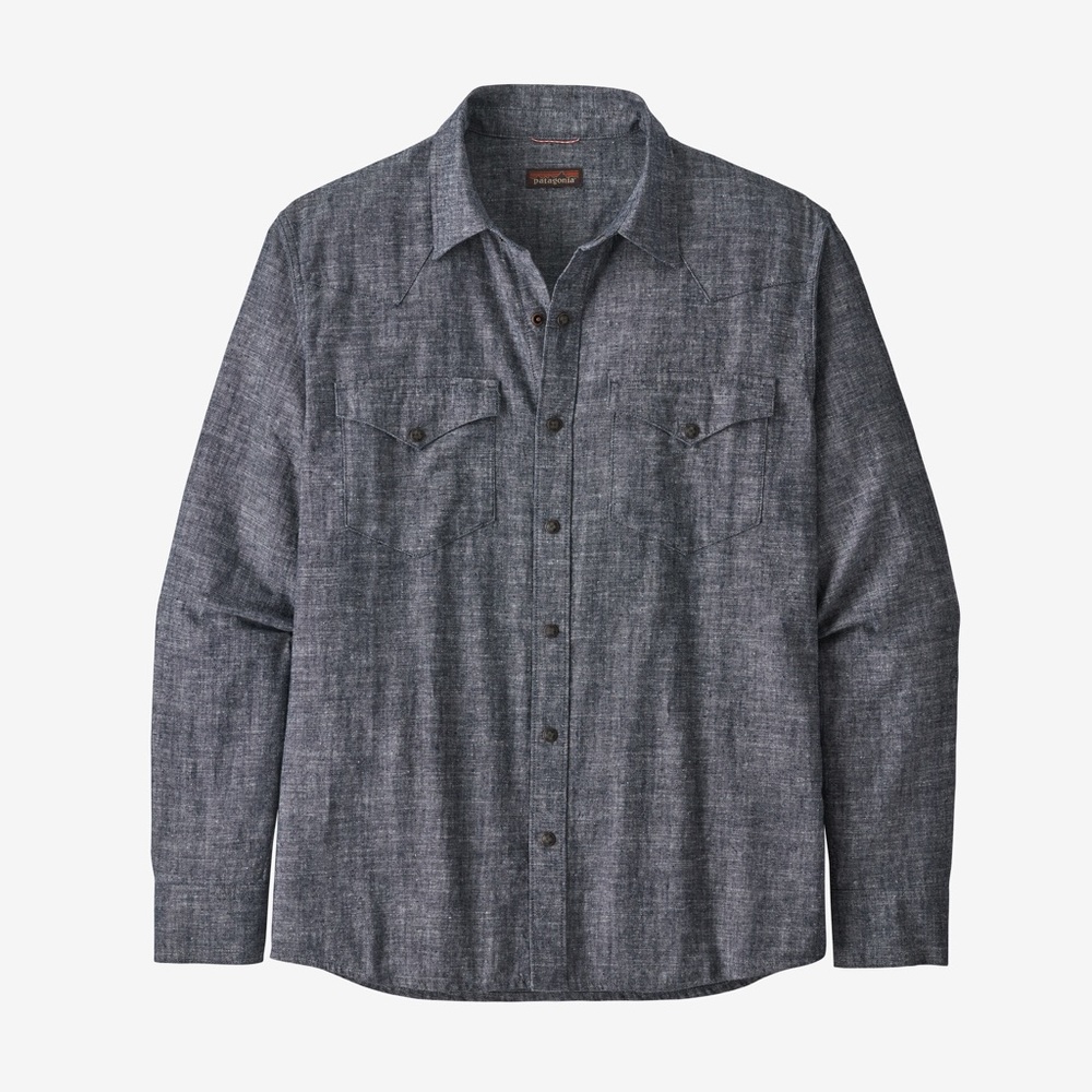 Patagonia Men's Long-Sleeved Western Snap Shirt, size Medium, Navy Chambray